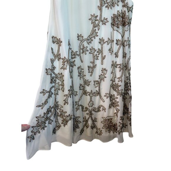 Badgley Mischka Beaded White & Gold High Neckline Swing Shift Style Dress Size 8 - Picture 6 of 12